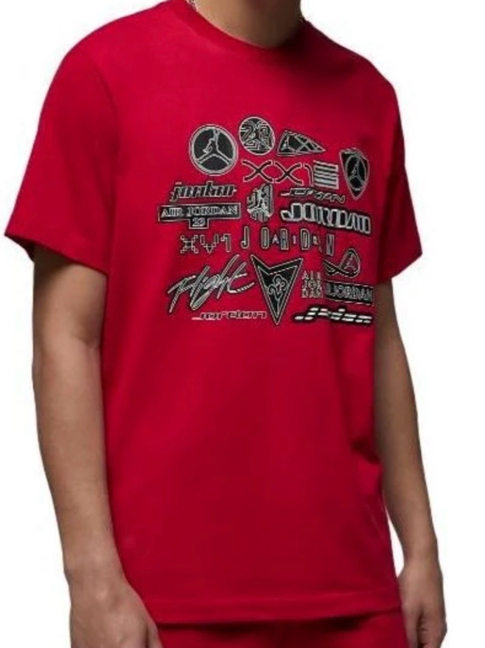 Nike Air Jordan Brand Red Multi-Logo Graphic Tee T-Shirt Men's Sz L. NWT